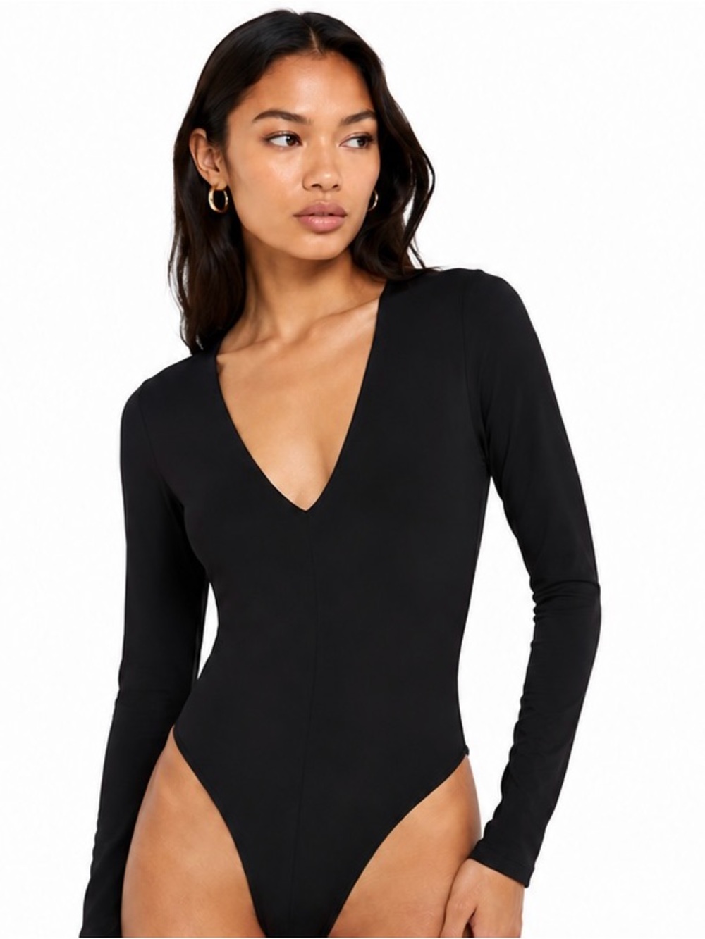 Babaton Black V-Neck Long Sleeve Bodysuit